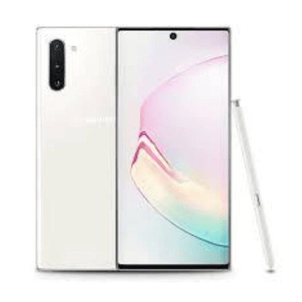 Front & Back View of White Samsung Galaxy Note 10 Lite Android