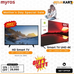 Combo Myros SMART TV 65 Ultra HD- Frameless Get Myros 32″ HD Smart TV