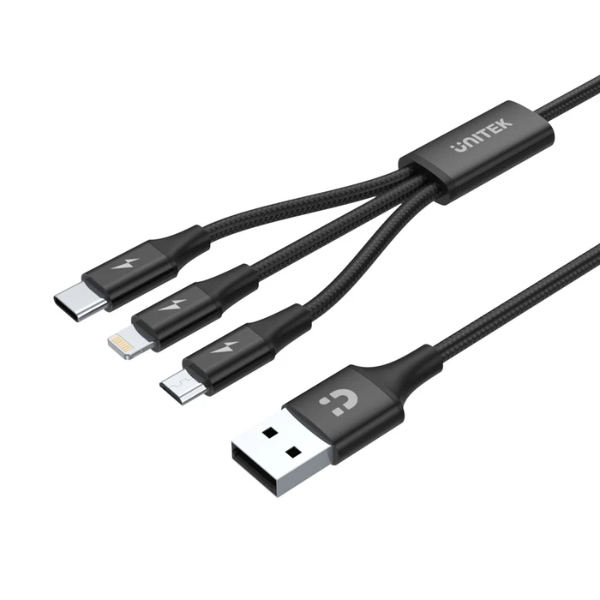 Unitek 3-in-1 USB-A to USB-C Micro USB Lightning Multi Charging Cable