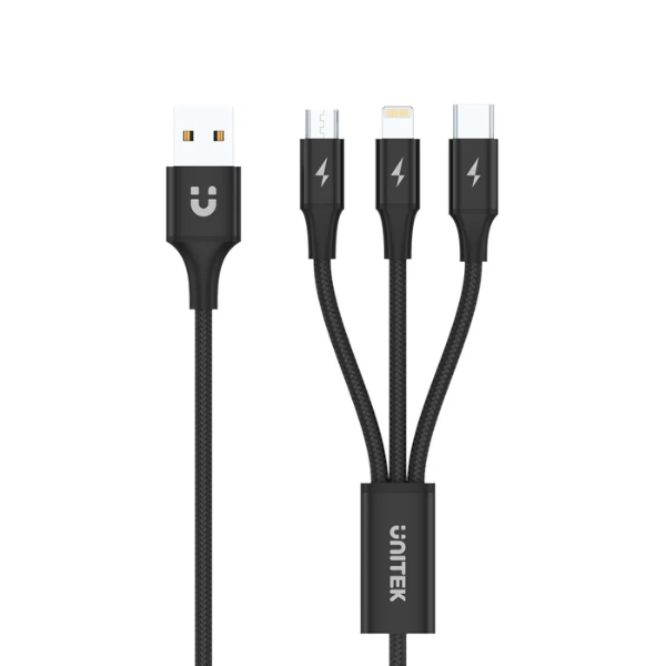 Unitek 3-in-1 USB-A to USB-C Micro USB Lightning Multi Charging Cable