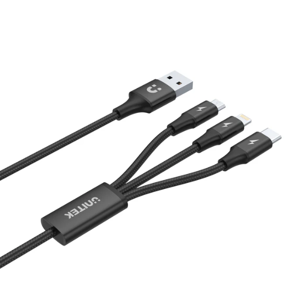 Unitek 3-in-1 USB-A to USB-C Micro USB Lightning Multi Charging Cable