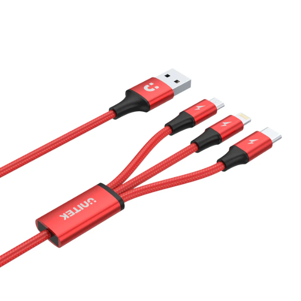 Unitek 3-in-1 USB-A to USB-C Micro USB Lightning Multi Charging Cable (Red Edition)