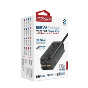 PROMATE PowerBrix-GaN65 65W GaNFast™ 2x USB-C 2x USB-A with Universal AC Socket 2Mt 2500W(Max)