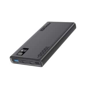 PROMATE BOLT-10PD.BLACK 10000mAh Slim Power Bank with 20W PD USB-C input/output port and 20W PD USB-A port, LCD Screen