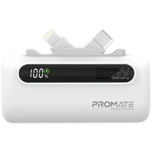 PROMATE POWERUP-DUO.WHITE 5000mAH PowerBank 20W PD with Lightning Connector and Type-C Connector